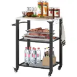 3-Shelf Outdoor Grill Cart with Stainless Steel Tabletop, Movable Pizza Oven Table with Hooks, Side Handle, Wheels - Image 11