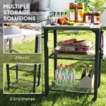 3-Shelf Outdoor Grill Cart with Stainless Steel Tabletop, Movable Pizza Oven Table with Hooks, Side Handle, Wheels - Image 5