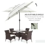 9 ft 3 Tier Patio Umbrella with Crank and Push Button Tilt, Beige - Image 4