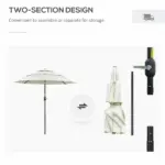 9 ft 3 Tier Patio Umbrella with Crank and Push Button Tilt, Beige - Image 6