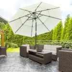 9 ft 3 Tier Patio Umbrella with Crank and Push Button Tilt, Beige - Image 10