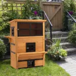 3-Tier Cat House Feral Cat House, Outdoor Kitten Condo with Raised Floor, Asphalt Roof, Escape Door, Jumping Platform, Yellow - Image 2