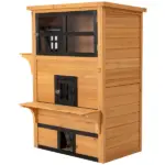 3-Tier Cat House Feral Cat House, Outdoor Kitten Condo with Raised Floor, Asphalt Roof, Escape Door, Jumping Platform, Yellow - Image 11