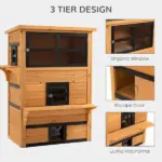 3-Tier Cat House Feral Cat House, Outdoor Kitten Condo with Raised Floor, Asphalt Roof, Escape Door, Jumping Platform, Yellow - Image 4