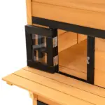 3-Tier Cat House Feral Cat House, Outdoor Kitten Condo with Raised Floor, Asphalt Roof, Escape Door, Jumping Platform, Yellow - Image 7