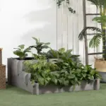 3 Tier Elevated Wood Flower Box Raised Garden Bed with Water Draining Fabric for Soil Gray for Vegetables Herbs - Image 2