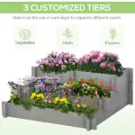 3 Tier Elevated Wood Flower Box Raised Garden Bed with Water Draining Fabric for Soil Gray for Vegetables Herbs - Image 4
