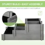 3 Tier Elevated Wood Flower Box Raised Garden Bed with Water Draining Fabric for Soil Gray for Vegetables Herbs - Image 6
