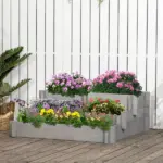 3 Tier Elevated Wood Flower Box Raised Garden Bed with Water Draining Fabric for Soil Gray for Vegetables Herbs - Image 10