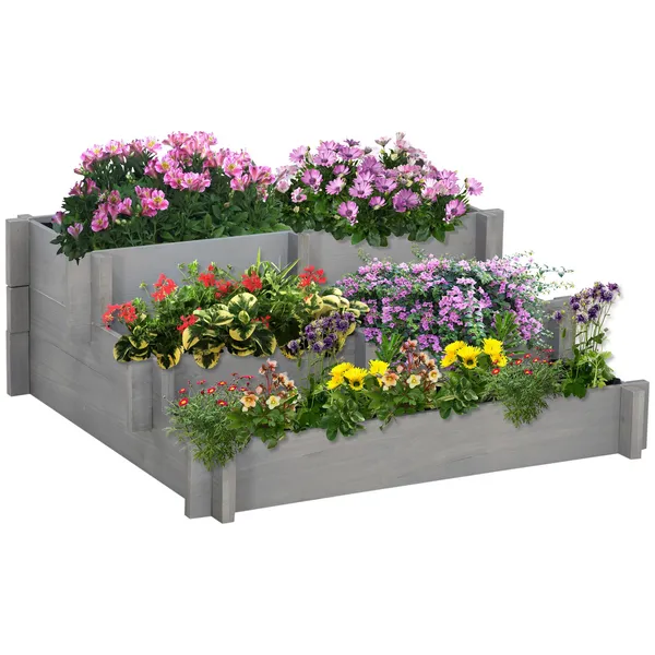 3-tier-elevated-wood-flower-box-raised-garden-bed-with-water-draining-fabric-for-soil-gray-for-vegetables-herbs.webp 3 Tier Elevated Wood Flower Box Raised Garden Bed with Water Draining Fabric for Soil Gray for Vegetables Herbs - Image 1