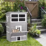 3-Tier Feral Cat House Outdoor Kitten Condo with Raised Floor Asphalt Roof Escape Door Jumping Platform Gray - Image 2