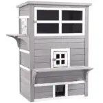 3-Tier Feral Cat House Outdoor Kitten Condo with Raised Floor Asphalt Roof Escape Door Jumping Platform Gray