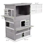 3-Tier Feral Cat House Outdoor Kitten Condo with Raised Floor Asphalt Roof Escape Door Jumping Platform Gray - Image 3
