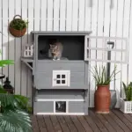 3-Tier Feral Cat House Outdoor Kitten Condo with Raised Floor Asphalt Roof Escape Door Jumping Platform Gray - Image 9