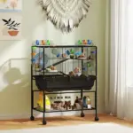 PawHut 3 Tier Hamster Cage, Rolling Rat Cage with Deep Tray, Storage Shelf, Big Exercise Wheel, Hut, Tube System - Image 2