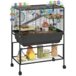 PawHut 3 Tier Hamster Cage, Rolling Rat Cage with Deep Tray, Storage Shelf, Big Exercise Wheel, Hut, Tube System - Image 11