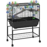PawHut 3 Tier Hamster Cage, Rolling Rat Cage with Deep Tray, Storage Shelf, Big Exercise Wheel, Hut, Tube System - Image 12