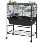 PawHut 3 Tier Hamster Cage, Rolling Rat Cage with Deep Tray, Storage Shelf, Big Exercise Wheel, Hut, Tube System