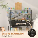 PawHut 3 Tier Hamster Cage, Rolling Rat Cage with Deep Tray, Storage Shelf, Big Exercise Wheel, Hut, Tube System - Image 6