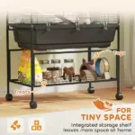 PawHut 3 Tier Hamster Cage, Rolling Rat Cage with Deep Tray, Storage Shelf, Big Exercise Wheel, Hut, Tube System - Image 7