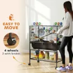 PawHut 3 Tier Hamster Cage, Rolling Rat Cage with Deep Tray, Storage Shelf, Big Exercise Wheel, Hut, Tube System - Image 8