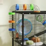 PawHut 3 Tier Hamster Cage, Rolling Rat Cage with Deep Tray, Storage Shelf, Big Exercise Wheel, Hut, Tube System - Image 9