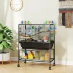 PawHut 3 Tier Hamster Cage, Rolling Rat Cage with Deep Tray, Storage Shelf, Big Exercise Wheel, Hut, Tube System - Image 10