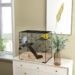 PawHut 3-Tier Hamster Cage with Wheel Water Bottle Food Bowl for Small Hamsters Black - Image 2