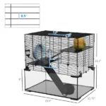 PawHut 3-Tier Hamster Cage with Wheel Water Bottle Food Bowl for Small Hamsters Black - Image 3