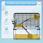 PawHut 3-Tier Hamster Cage with Wheel Water Bottle Food Bowl for Small Hamsters Black - Image 4