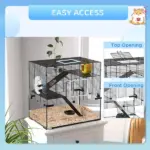 PawHut 3-Tier Hamster Cage with Wheel Water Bottle Food Bowl for Small Hamsters Black - Image 7