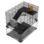 PawHut 3-Tier Hamster Cage with Wheel Water Bottle Food Bowl for Small Hamsters Black - Image 8