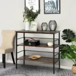 3-Tier Industrial Console Table, Metal and Wood, Adjustable Feet, Multi-Functional, Black - Image 2