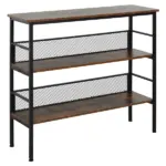 3-Tier Industrial Console Table, Metal and Wood, Adjustable Feet, Multi-Functional, Black