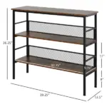 3-Tier Industrial Console Table, Metal and Wood, Adjustable Feet, Multi-Functional, Black - Image 3