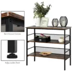 3-Tier Industrial Console Table, Metal and Wood, Adjustable Feet, Multi-Functional, Black - Image 4