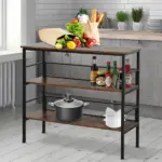 3-Tier Industrial Console Table, Metal and Wood, Adjustable Feet, Multi-Functional, Black - Image 10