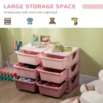 Qaba 3 Tier Kids Storage Unit Pink 6 Drawer Chest Toy Organizer with Plastic Bins for Bedroom Nursery Kindergarten - Image 4