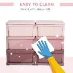 Qaba 3 Tier Kids Storage Unit Pink 6 Drawer Chest Toy Organizer with Plastic Bins for Bedroom Nursery Kindergarten - Image 6