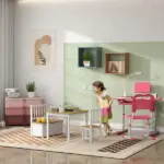Qaba 3 Tier Kids Storage Unit Pink 6 Drawer Chest Toy Organizer with Plastic Bins for Bedroom Nursery Kindergarten - Image 9