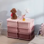 Qaba 3 Tier Kids Storage Unit Pink 6 Drawer Chest Toy Organizer with Plastic Bins for Bedroom Nursery Kindergarten - Image 10