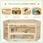 3 Tier Large Wooden Hamster Cage with Slide Activity Center Ladder Feeding Bowl - Image 4