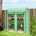 Outsunny 3 Tier Mini Greenhouse, Small Portable Greenhouse with 2 Roll-up Doors, 56.3" x 18.1" x 65", Green - Image 2