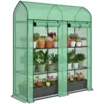 Outsunny 3 Tier Mini Greenhouse, Small Portable Greenhouse with 2 Roll-up Doors, 56.3" x 18.1" x 65", Green - Image 11