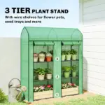 Outsunny 3 Tier Mini Greenhouse, Small Portable Greenhouse with 2 Roll-up Doors, 56.3" x 18.1" x 65", Green - Image 4