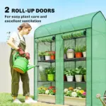 Outsunny 3 Tier Mini Greenhouse, Small Portable Greenhouse with 2 Roll-up Doors, 56.3" x 18.1" x 65", Green - Image 6