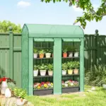Outsunny 3 Tier Mini Greenhouse, Small Portable Greenhouse with 2 Roll-up Doors, 56.3" x 18.1" x 65", Green - Image 10