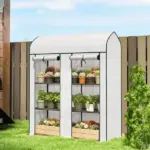 Outsunny 3 Tier Mini Greenhouse, Small Portable Greenhouse with 2 Roll-up Doors, 56.3 Inch x 18.1 Inch x 65 Inch, White - Image 2