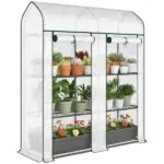 Outsunny 3 Tier Mini Greenhouse, Small Portable Greenhouse with 2 Roll-up Doors, 56.3 Inch x 18.1 Inch x 65 Inch, White - Image 11