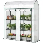 Outsunny 3 Tier Mini Greenhouse, Small Portable Greenhouse with 2 Roll-up Doors, 56.3 Inch x 18.1 Inch x 65 Inch, White